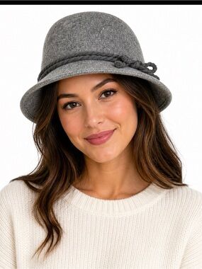 HB heathered Gray Wool Felt Fedora with Braided Band decorative band